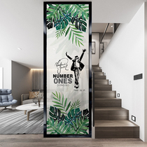 Simple entrance wet and dry area partition wall Living room art glass screen Nordic double-sided light luxury tropical style abstract
