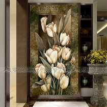 Art glass European-style porch screen living room partition background wall transparent sliding door Modern European craft Tulip