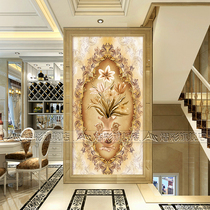European-style screen art glass porch partition restaurant background light-transparent hanging painting frosted cabinet moving door Sanger flower
