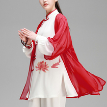 Taiji clothing female spring and summer printing gauze three-piece performance performance clothing Chinese style elegant martial arts competition suit suit