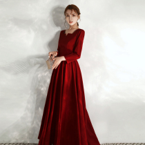 Toast Bride 2021 new autumn wine red wedding dress simple atmosphere large size long sleeve engagement back door