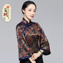 Xiyue 2021 spring and summer new long sleeve silk cheongsam retro Chinese style short Tang suit Chinese womens coat