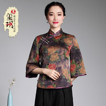 Xiyue 2021 spring and summer new retro silk fragrant cloud yarn Republic of China style Chinese cheongsam Tang suit Lady short coat