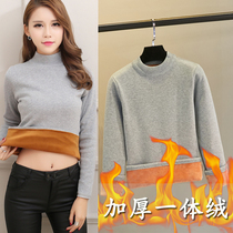 One-piece fluff coat women thicken warm women with slim-fit semi-high-neck base shirt womens autumn and winter velvet knitwear