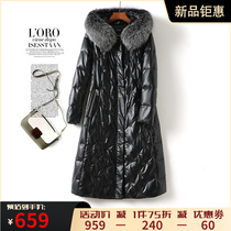 Down jacket in woman jacket Long fox fur collar Even hat sheep leather girl leather clothing spring autumn plus size genuine leather white duck suede