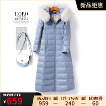 Down jacket Female jacket Long Liver fur collar Sheep Leather Heining Spring Autumn Genuine Leather Womens Leather Dress White Duck Suede