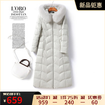 Down clothes woman jacket with long section hat fox fur collar sheep leather spring autumn plus size genuine leather jacket white duck suede
