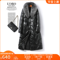 Pew down female fur coat with a long section of fox fur collar heinin genuine leather anti-season white duck suede sheep fur coat