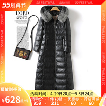 Down jacket woman jacket long style fox fur collar even hat sheep leather girl real leather plus size anti-season leather coat white duck suede