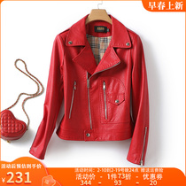 Leather clothes woman short section Body Style Red Small Jacket Woman Genuine Leather Autumn Winter New Pint 2022 Locomotive Sheep Leather Heining