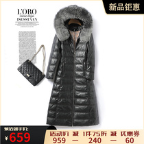 Leather Down Jacket Woman Coat Long with Hat Fox Fur Collar Sheep Leather Haining Spring Autumn White Duck Suede Leather Clothes Girl Real Leather