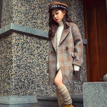 Girls autumn winter clothing 2020 new ocean gas children jacket wool plaid big coat for two sides Inn coats