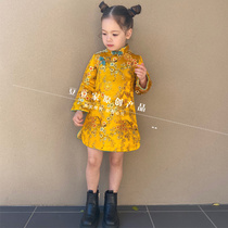 Doudous original girl cheongsam baby autumn and winter Tang suit grabbing one year old dress Chinese style New year dress baby cheongsam