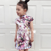 Girls cheongsam 2021 new children summer baby cotton hemp ink Chinese style Tang dress skirt children parent-child cheongsam
