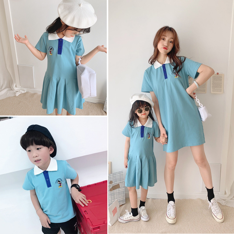 2021 Summer New Parent - Child POLO Shirts Family three - member family dress mother and daughter short - sleeve T - shirt