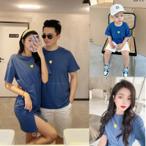 2021 Parent-child summer a family of three mother and son mother and daughter beach dress baby climbing clothes embroidered love short-sleeved T-shirt