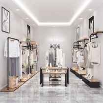 Retro Clothing Store Show Shelves Landing Style Womens Clothing Display Shelf Middle Island Solid Wood Stall Shelves Hang Clothes Water Pipes