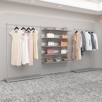 Silver Stainless Steel Hanger Clothing Shop Show Shelves Landing Style Brief Upscale Middle Island Clothing Womens Clothing Shop Upper Wall Shelves