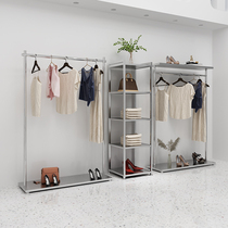 Stainless Steel Hanging Clothing Store Show Show Silver Clothing Hanging Clothes Pole Display Womens Clothing Store Side Hanging Shelf Shelving
