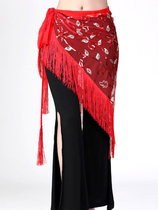 Happy flower belly dance fringe hip towel new sequin waist chain triangle dance table performance lace waist scarf waist cover