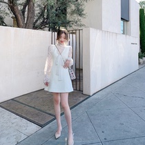 ByYou 2019 spring socialite style sleeveless V-neck woolen vest dress womens new waist slim A-line skirt