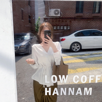 ByYou early autumn western style white V-neck shirt womens 2019 new wild design sense niche waist thin shirt