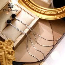 Black earrings female silver needles suitable for round face thin simple earrings temperament versatile tassel French advanced earrings