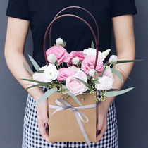 Paper flower basket tote basket flower handbox Kraft paper waterproof DIY flower arrangement bag long handle bag flower arrangement box