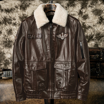 Oil wax head layer cowhide leather leather leather jacket flying suit plus cotton warm lapel mens jacket large size autumn winter coat tide