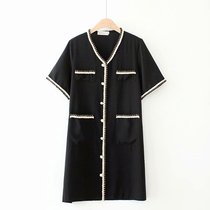 Fat Mm Summer Dress New big code Women in small Fragrant Wind short sleeves Liandress Gats with a long section of 200 catty loose and slim fit