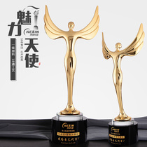 Crystal Trophy Custom Metal Trophy Creative Oscar Golden Man Model Angel Wings Womens Day