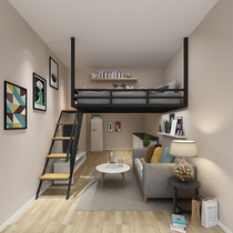 Go to bed under the empty attic overhead with an elevated bed in iron art bedroom with a double dormitory above the single floor of a double dorm hanging hammock