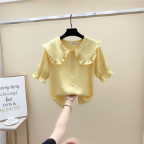 Girls white doll collar shirt Socialite Korean version of the foreign style fashionable top Tide baby summer childrens short-sleeved shirt