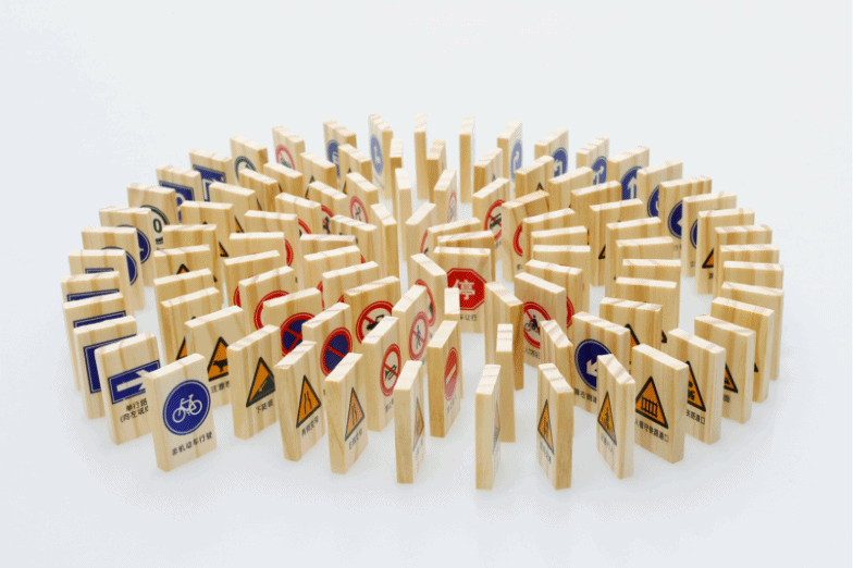 木丸子100片交通知识交通安全标识多米诺骨牌 益智力积木木制玩具