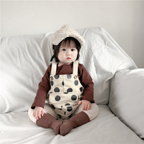 ins Korean autumn and winter clothes for infants and women Baby cute Joker polka dot corduroy jumpsuit
