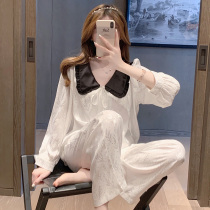 Mulberry Silk Real Silk Sleepwear Woman 2022 Turned Necklace Doll Collar Silk Princess Wind Long Sleeve Long Pants Home Clothing Spring