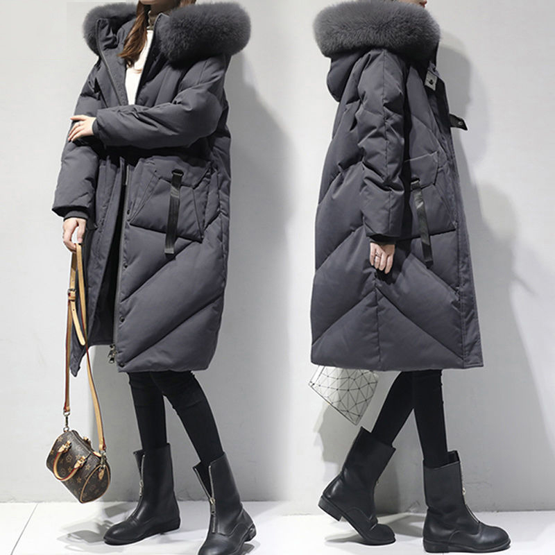 200 Jin can wear cotton-padded women's Korean version of the mid-length winter cotton-padded jacket slim big fur collar thickened large-size down cotton-padded jacket