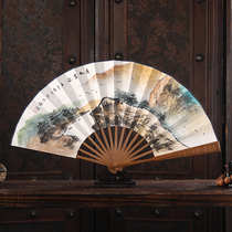 Male folding fan 10-inch rice paper hand-painted bamboo folding fan wen play daily Chinese style gift fan calligraphy freehand landscape