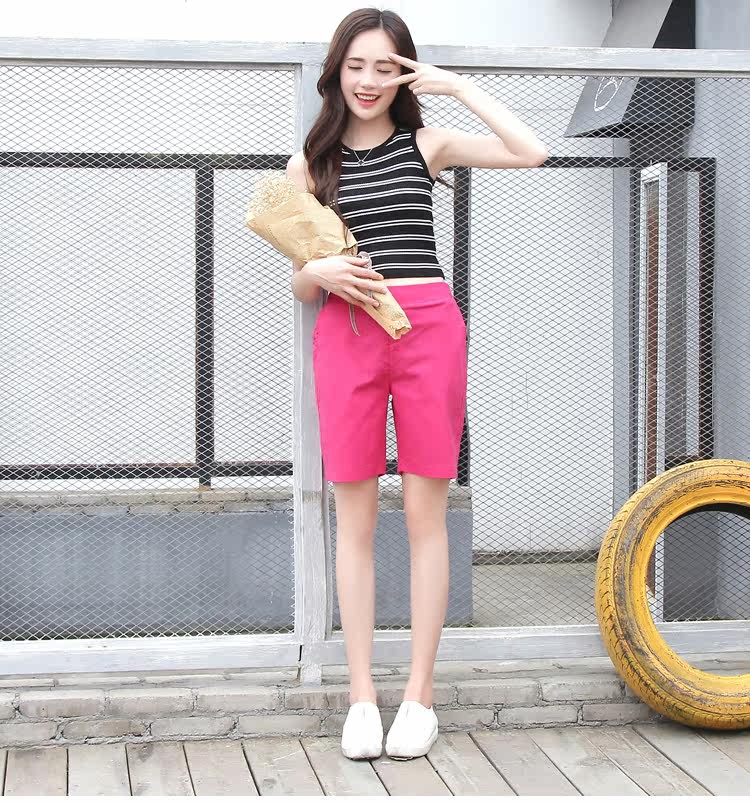 松紧腰运动短裤女夏亚麻棉休闲跑步五分热裤大码胖mm沙滩裤中裤子