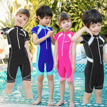 Childrens swimsuit Boy one-piece medium and large childrens short-sleeved shorts Sunscreen wetsuit Baby girl boy swimsuit