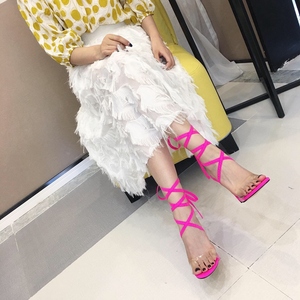 Fashion sandals with high heel and elastic lace Europe and America