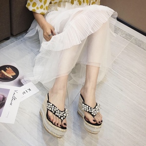 women slippers with high heels slope heels and Pearl diamonds