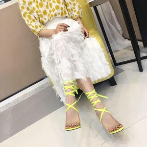 Fashion sandals with high heel and elastic lace Europe and America