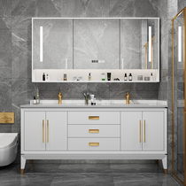 Light luxury Rock board solid wood bathroom cabinet combination modern simple smart mirror bathroom floor washbasin wash table customization