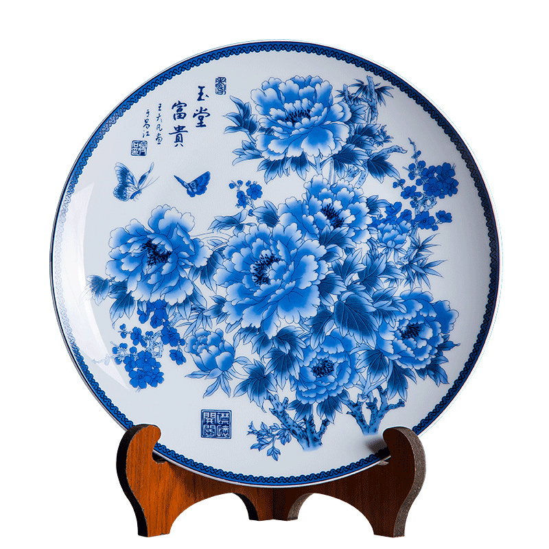 Jingdezhen ceramics classical Ming and the qing dynasties sit ten inches of blue and white decoration hanging dish plate home rich ancient frame handicraft furnishing articles