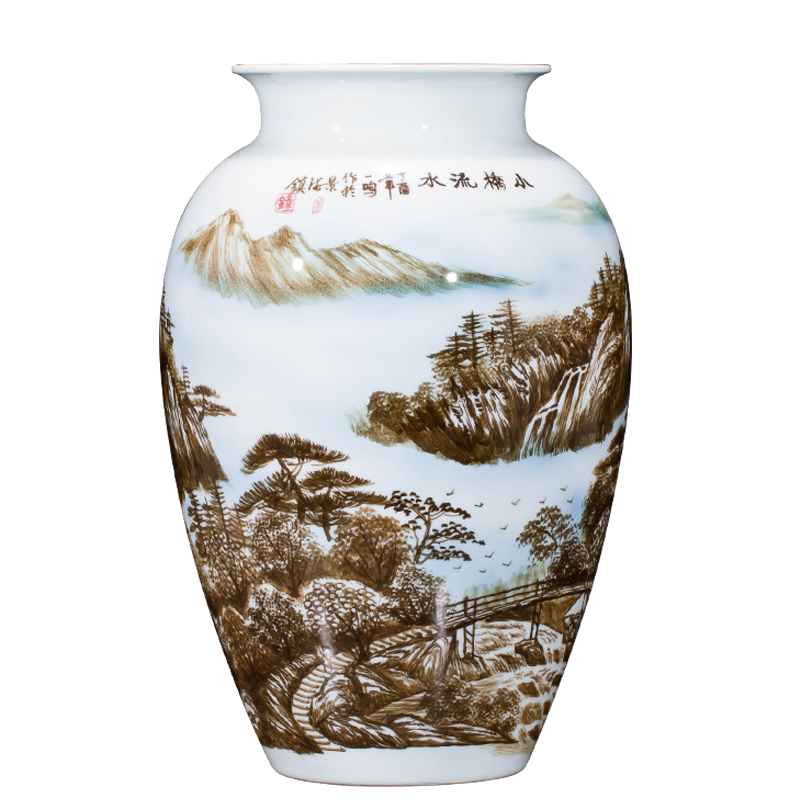Jingdezhen ceramics hand - drawn pastel landscape painting vases, flower arranging furnishing articles sitting room porch of new Chinese style household act the role ofing is tasted
