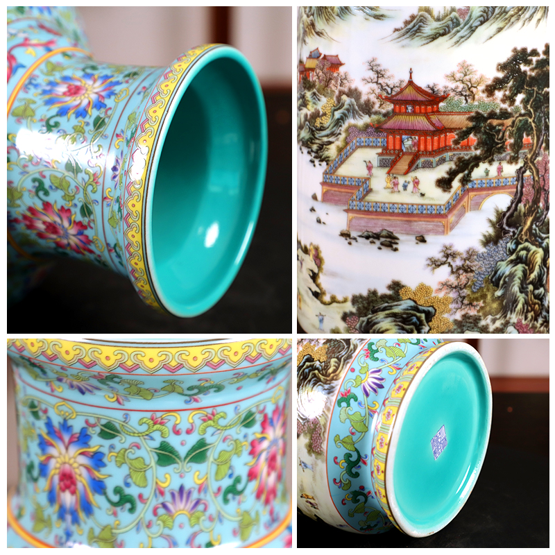 Jingdezhen porcelain ceramic colored enamel large vases, flower arranging place of new Chinese style household living room TV cabinet decoration