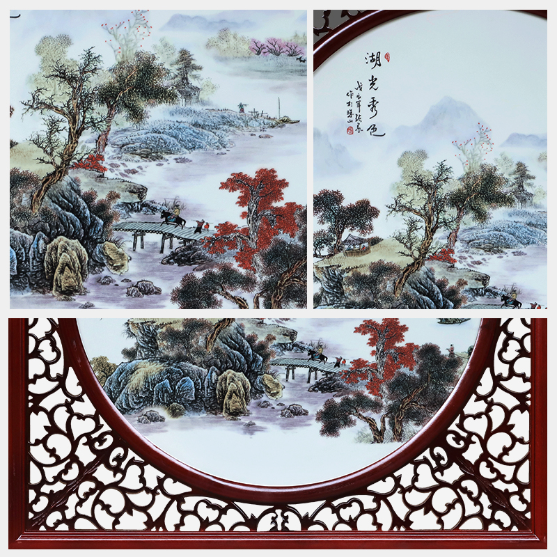 Jingdezhen ceramic central scroll the sitting room porch hotel mural Chinese box square window setting wall decorative porcelain plate painting