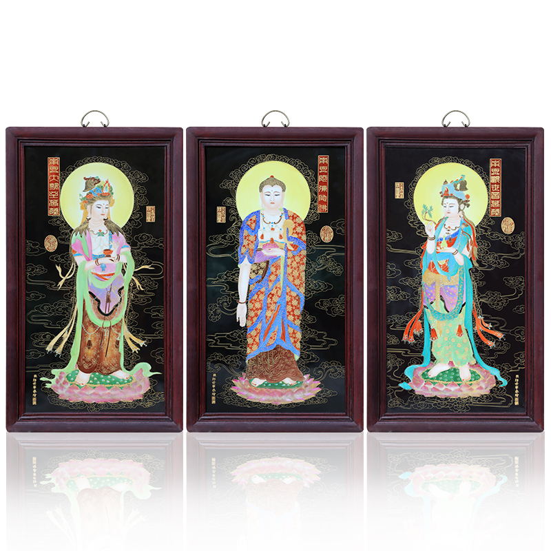 Jingdezhen ceramics famous hand - made porcelain plate paintings carved Buddha bodhisattva hang a picture to the sitting room adornment picture three st in the west