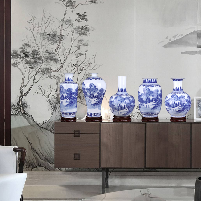 Jingdezhen ceramics thin foetus antique landscape painting the living room of Chinese style household adornment TV ark, of blue and white porcelain furnishing articles